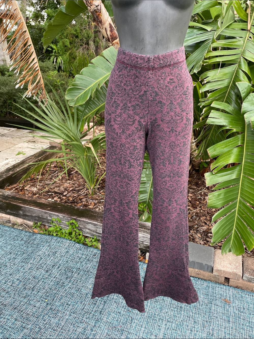 purple, leopard, print and gold sparkle knit flared pants
